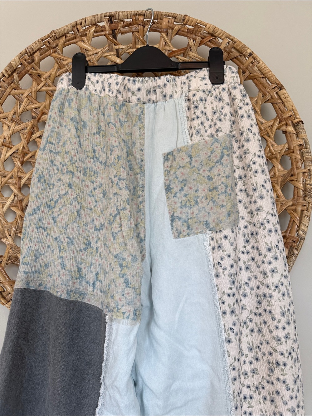 POL Patchwork Light Blue and Gray mixed fabrics Harem Pants - Picture 11 of 16